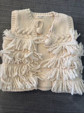Cream Fringe Knit Vest by Louise Misha - Girls